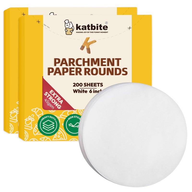 Katbite 400Pcs 6 Inch Parchment Paper Rounds, Round Parchment Paper for Cake Baking, Patty Separating, Tortilla Wrapping(2 Pack of 200Pcs) - Image 1